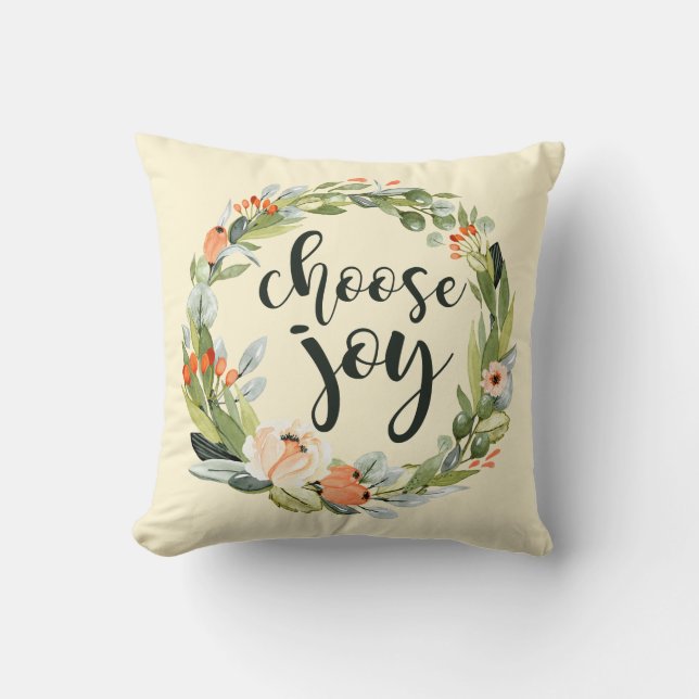 Choose Joy, Watercolor Floral Pillow (Front)