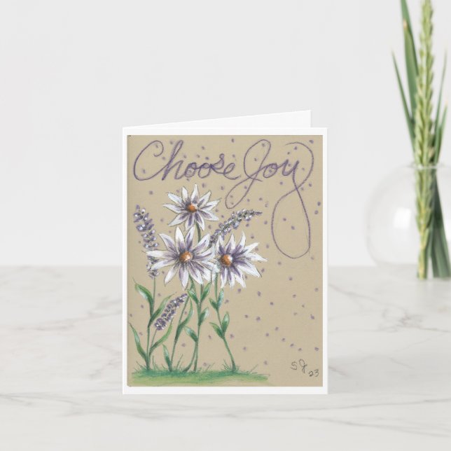 Choose Joy White Daisy Flower Note Card (Front)