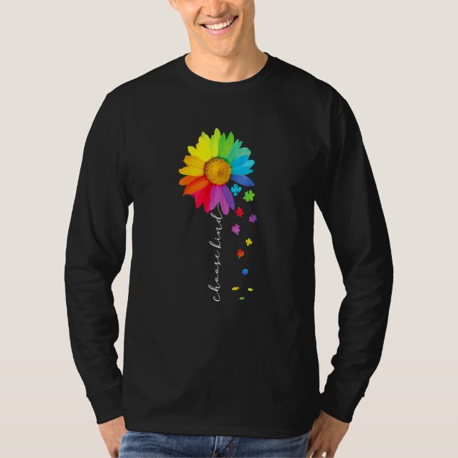 Choose Kind Rainbow Sunflower Warrior Autism Aware T-Shirt (Front)
