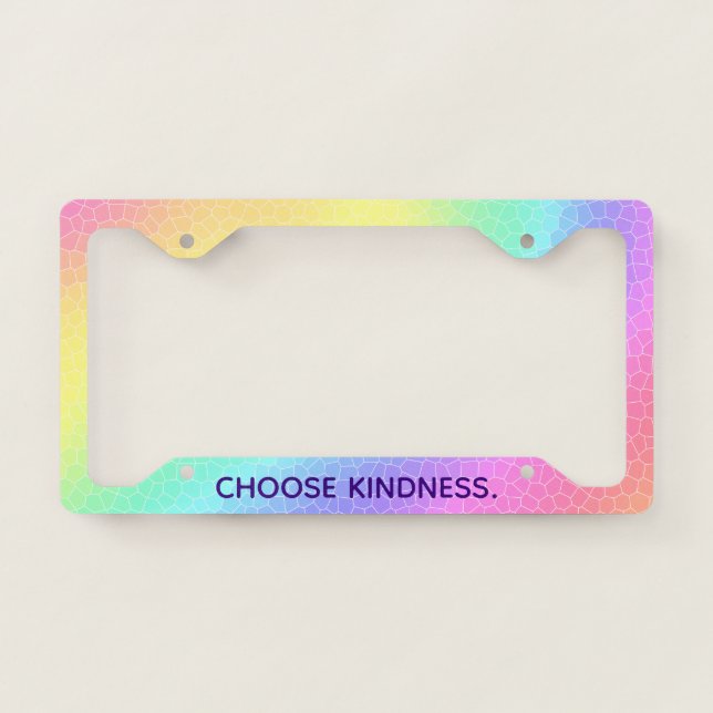 "Choose Kindness" Pastel Rainbow Design License Plate Frame (Front)