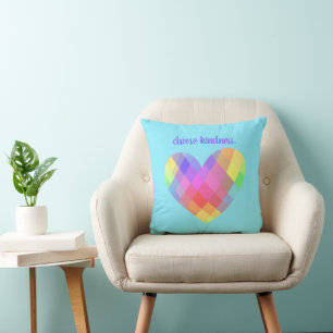 Choose Kindness. Rainbow Heart  Throw Pillow