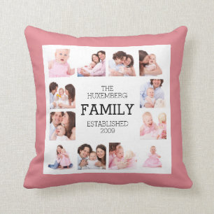 Choose Main Color Custom Family Photos Throw Pillow