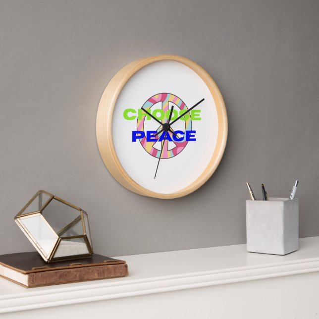 Choose Peace Modern Typography Wall Clock with Min (Office)
