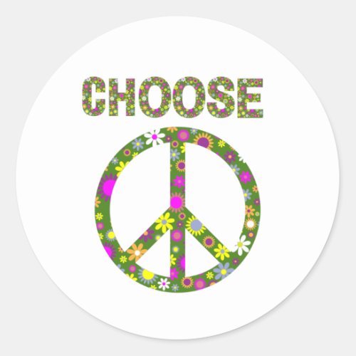 Choose Peace _ Retro Flower Peace Sign  Classic Round Sticker