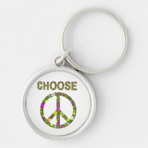 Choose Peace - Retro Flower Peace Sign Keychain