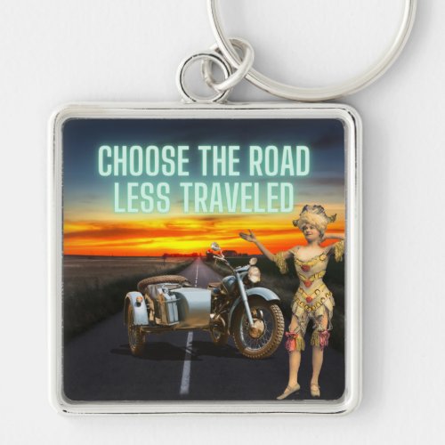 Choose the Road Less Traveled Fun Altered Art  Keychain