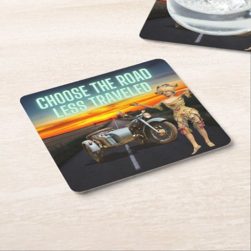 Choose the Road Less Traveled Fun Altered Art  Square Paper Coaster