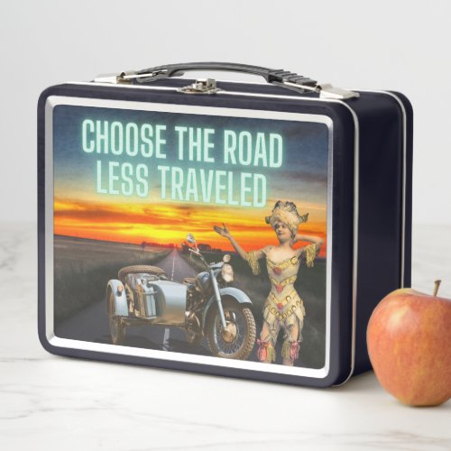Choose the Road Less Traveled Fun Altered Artn Metal Lunch Box