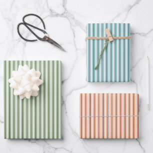 Choose Three Colors Pin-Striped Assortment Wrap Wrapping Paper Sheets
