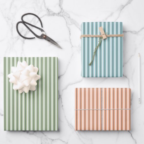 Choose Three Colors Pin_Striped Assortment Wrap Wrapping Paper Sheets