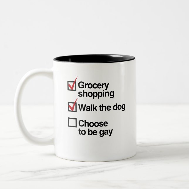 CHOOSE TO BE GAY CHECKLIST Two-Tone COFFEE MUG (Left)