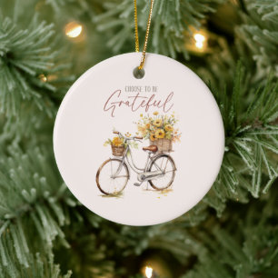 Choose to Be Grateful – Bicycle & Rustic Fall Ceramic Ornament