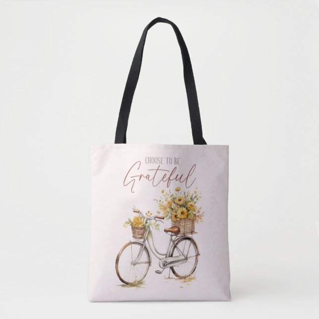 Choose to Be Grateful – Bicycle & Rustic Fall Tote Bag (Front)