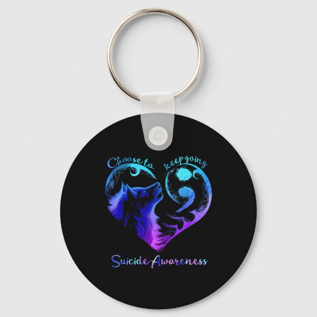Choose To Keep Going Heart Wolf Suicide Awareness  Keychain (Front)