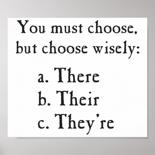 Choose Wisely There Their They're Grammar Poster (Front)