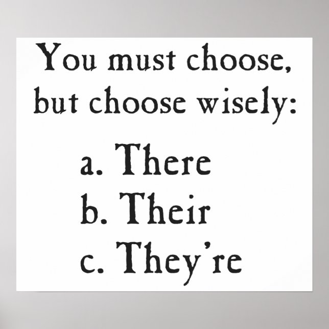 Choose Wisely There Their They're Grammar Poster (Front)