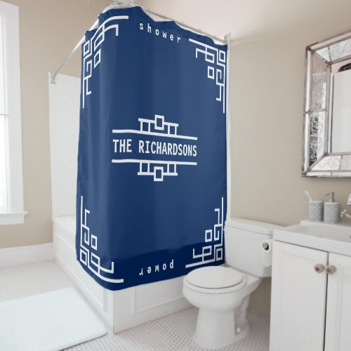 Choose Your Color Art Deco Retro Geometric Border Shower Curtain