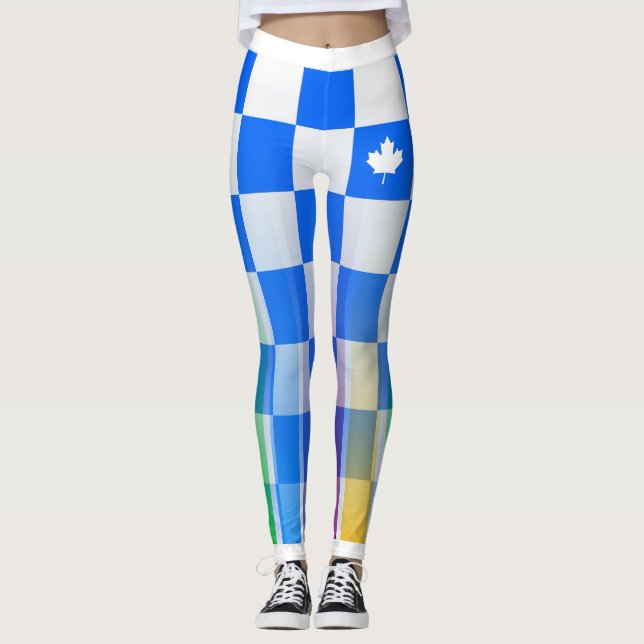 Choose YOUR Color Canadian Maple Checker Rainbow Leggings (Front)
