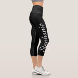 CHOOSE YOUR COLOR custom yoga capri leggings<br><div class="desc">CHOOSE YOUR COLOR custom yoga capri leggings! Printed edge to edge, with your name in large white script up one leg! Sample is black, but you can easily customize to color of your choice, "create your own". Also easy to change or delete example text. All Rights Reserved © 2020 Alan...</div>