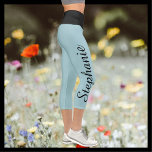 CHOOSE YOUR COLOR custom yoga capri leggings<br><div class="desc">CHOOSE YOUR COLOR custom yoga capri leggings! Printed edge to edge, with your name in large black script up one leg! Sample is robins egg blue with black waist, but you can easily customize to color of your choice. Also easy to change or delete example text. All Rights Reserved ©...</div>