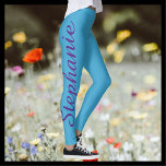 CHOOSE YOUR COLOR Custom Yoga Leggings with Name<br><div class="desc">CHOOSE YOUR COLOR custom yoga leggings! Printed edge to edge, with your name in large purple script up one leg! Sample is sky blue, but you can easily customize to color of your choice. Also easy to change or delete example text. "create your own" All Rights Reserved © 2024 Alan...</div>