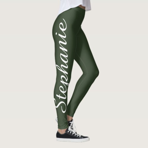 CHOOSE YOUR COLOR Green Jumbo Script Name Yoga Leggings