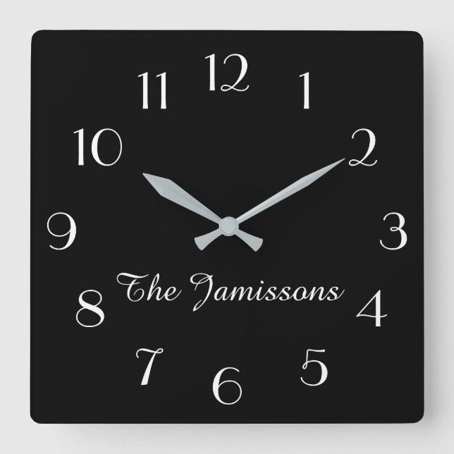 CHOOSE YOUR COLOR, Minimalist Personalized Square Wall Clock (Front)