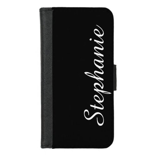 CHOOSE YOUR COLOR or Black with White Script Name iPhone 87 Wallet Case