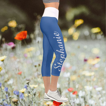 Choose Your Color Or Blue And White Yoga  Capri Leggings by SocolikCardShop at Zazzle