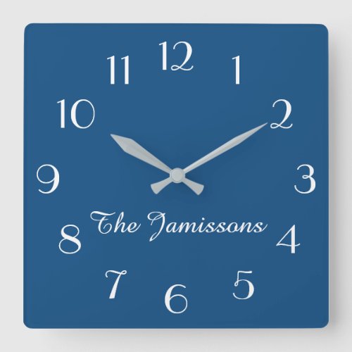 Choose Your Color or Classic Blue Minimalist Name  Square Wall Clock