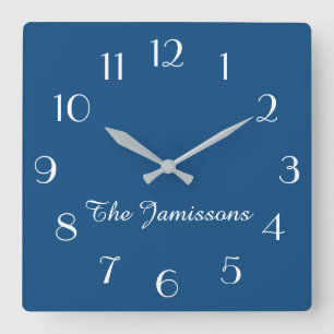 Choose Your Color or Classic Blue Minimalist Square Wall Clock