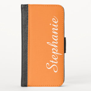 CHOOSE YOUR COLOR or Orange with White Script Name iPhone XS Wallet Case