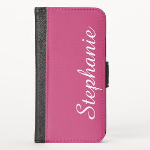 CHOOSE YOUR COLOR or Pink with White Script Name iPhone XS Wallet Case