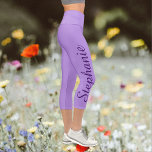 CHOOSE YOUR COLOR or purple, name, yoga Capri Legg<br><div class="desc">CHOOSE YOUR COLOR custom yoga capri leggings! Printed edge to edge, with your name in large dark purple script up one leg! Sample is pale purple, but you can easily customize to color of your choice. Also easy to change or delete example text. All Rights Reserved © 2020 Alan &...</div>