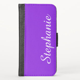 CHOOSE YOUR COLOR or Purple with White Script Name iPhone XS Wallet Case