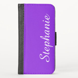 CHOOSE YOUR COLOR or Purple with White Script Name iPhone XS Wallet Case