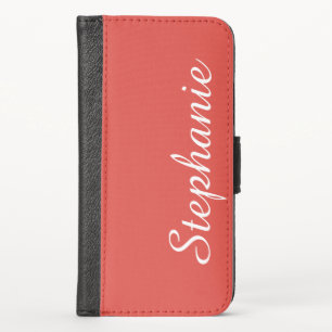 CHOOSE YOUR COLOR or Red with White Script Name iPhone X Wallet Case