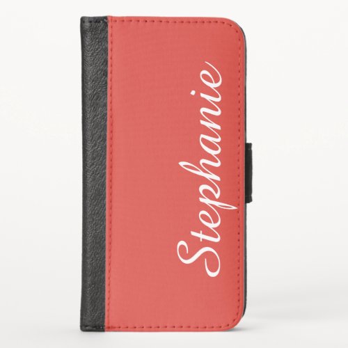 CHOOSE YOUR COLOR or Red with White Script Name iPhone X Wallet Case