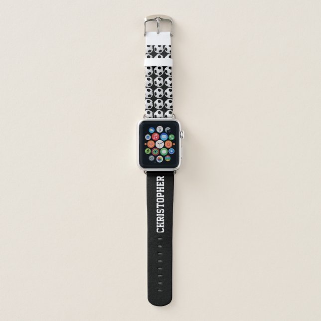 CHOOSE YOUR COLOR Personalized Soccer with Name Apple Watch Band (Front)