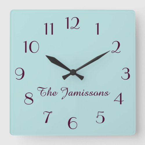 CHOOSE YOUR COLOR Robins Egg Blue Name Round or Square Wall Clock