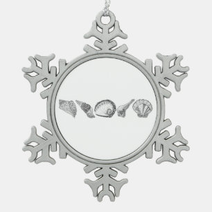 Choose Your Color Seashell Art Snowflake Pewter Christmas Ornament