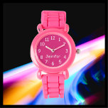 CHOOSE YOUR COLORS, Name, Kids Pink Wrist  Watch<br><div class="desc">This fun kids wrist watch with a pink silicone strap can be customized as you wish. You can CHOOSE YOUR OWN COLOR to replace the deep pink background on the watch face and you can make the text say whatever you want. Or keep my pink and white design. All Rights...</div>