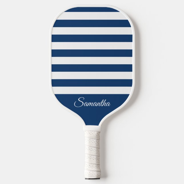 Choose Your Colors Stripes - Navy Blue & White Pickleball Paddle (Front)