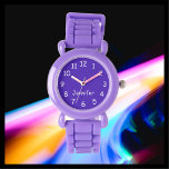 CHOOSE YOUR COLORS, Your Name, Kids Purple Wrist  Watch<br><div class="desc">This fun kids wrist watch with a purple strap can be customized as you wish. You can CHOOSE YOUR OWN COLOR to replace the background on the watch face and you can make the text say whatever you want. Or keep my purple and white design. All Rights Reserved © 2023...</div>