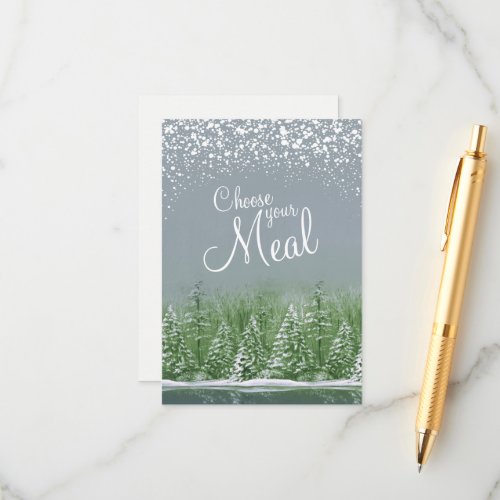 Choose your meal Christmas snow lake gray trees Enclosure Card