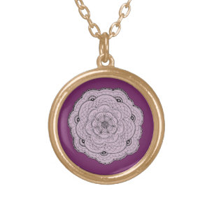 Choose Your Own Color Lacy Crochet Doily Flower Gold Plated Necklace