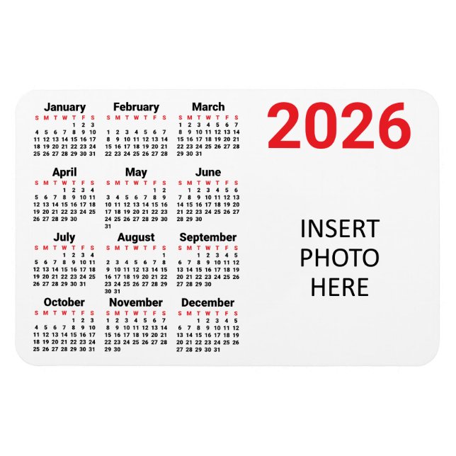 Choose Your Own Colors 2026 Photo Calendar Magnet (Horizontal)