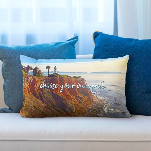 Choose Your Own Path Lighthouse Ocean Cliff Photo Lumbar Pillow