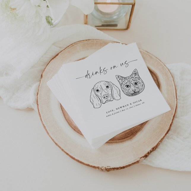 CHOOSE YOUR PETS Wedding Cat + Dog Drinks On Us Napkins (Creator Uploaded)