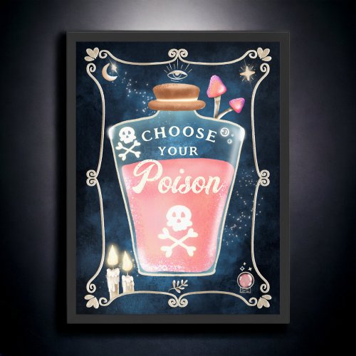 Choose your poison Gothic pink bottle Halloween Framed Art